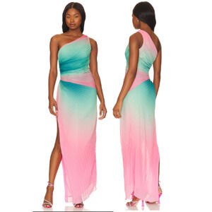 NWT Rococo Sand Luca One Shoulder Pleated Cocktail Maxi Dress Ombre Women's M